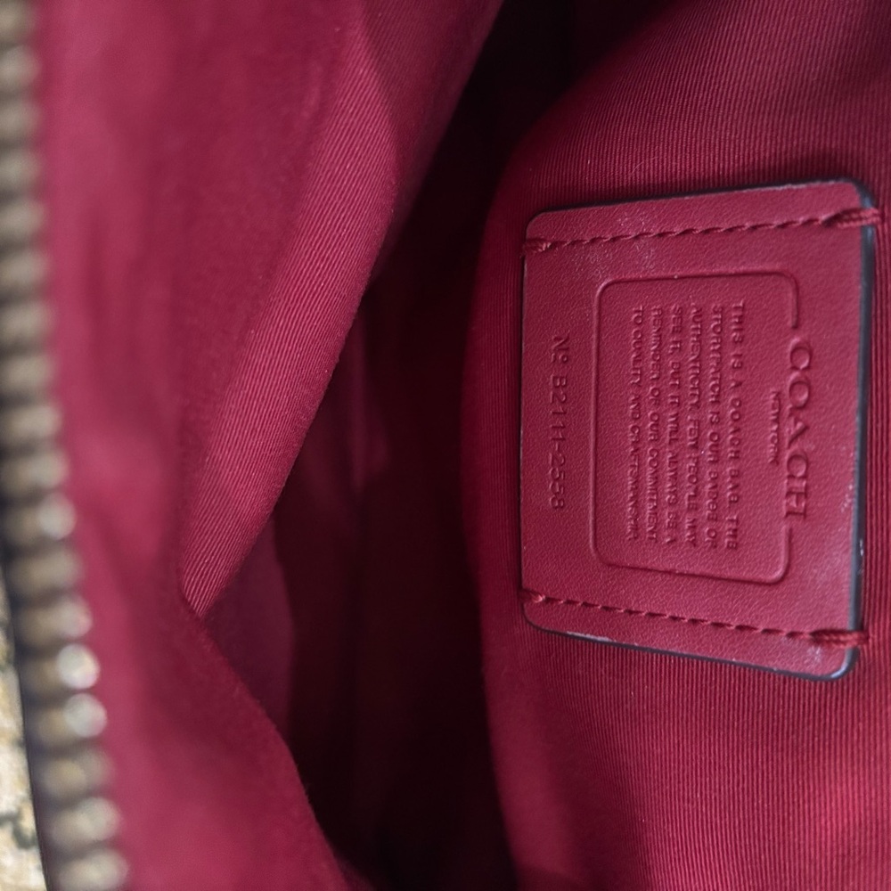 COACH Brown Signature Dome Satchel with Red Handles - Picture 10 of 12